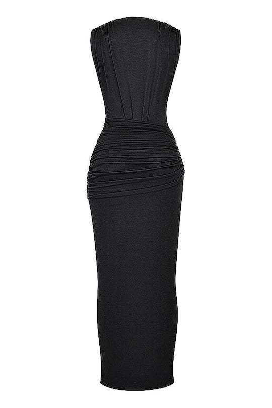 Heidi-Mode | Schwarz Tiefe Maxikleid