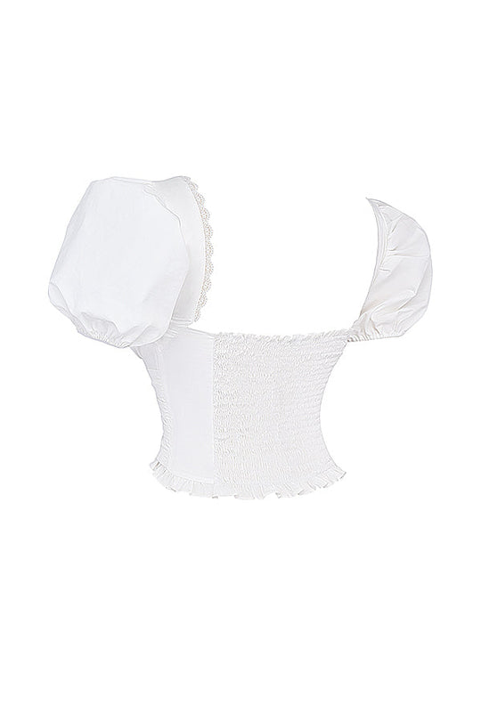 Heidi-Mode | Weiße Gefaltete Top mit Stein Gefaltet Mini Wickelrock