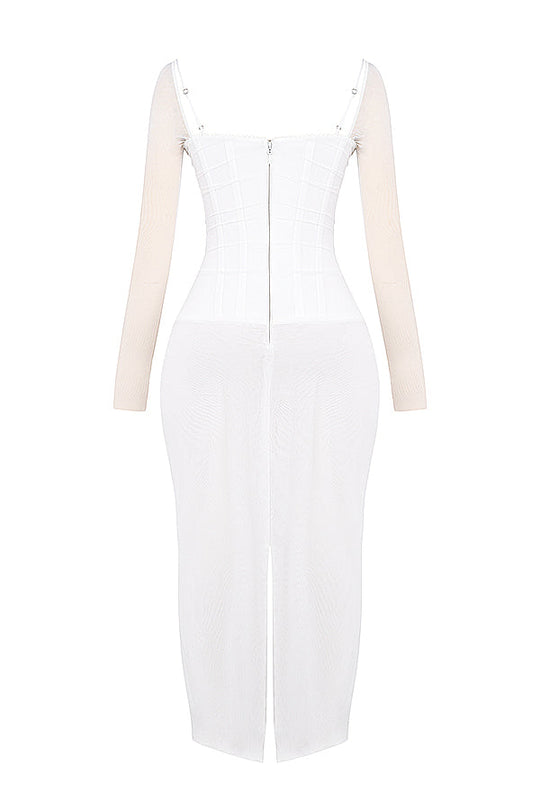 Heidi-Mode | Elegantes Maxikleid mit tiefem Ausschnitt und langen Ärmeln