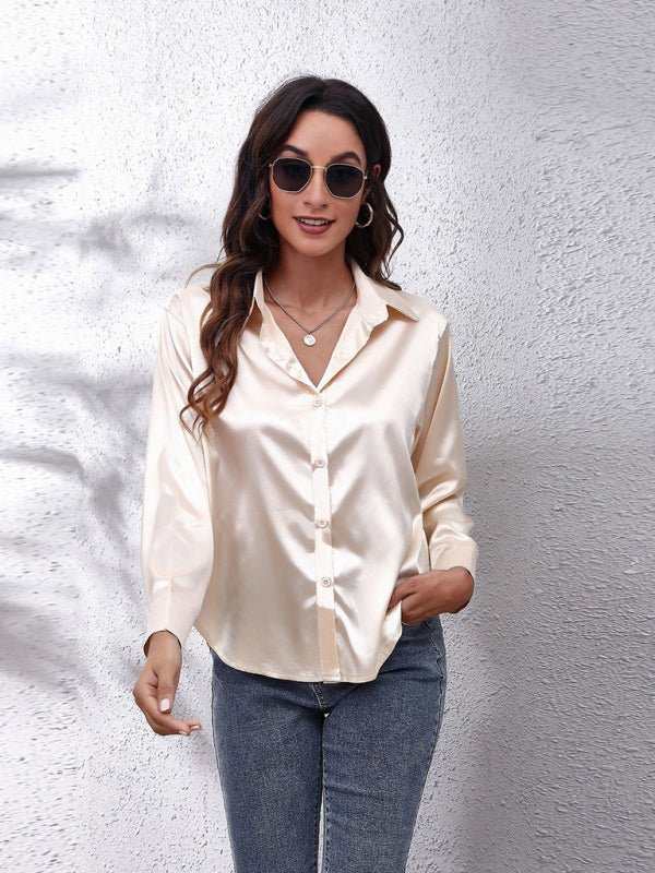 Heidi-Mode | Seding Shirt Damen Satin Seide ähnlich langärmliges Shirt