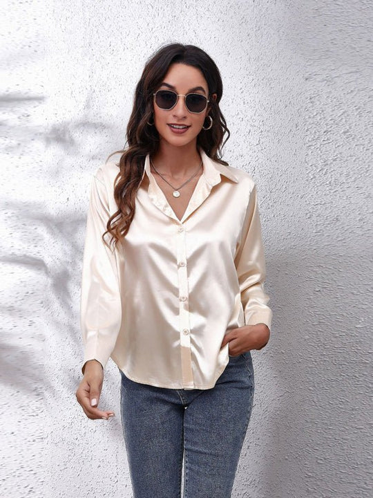 Heidi-Mode | Seding Shirt Damen Satin Seide ähnlich langärmliges Shirt