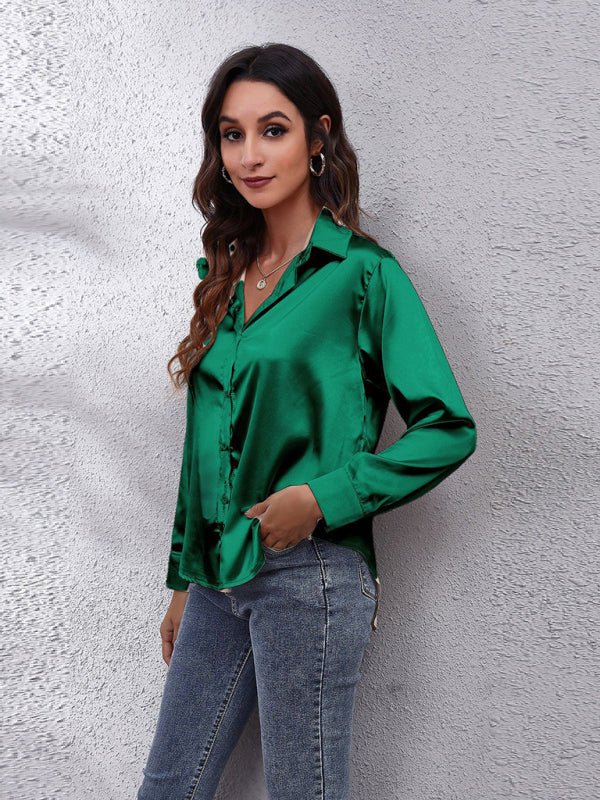 Heidi-Mode | Seding Shirt Damen Satin Seide ähnlich langärmliges Shirt