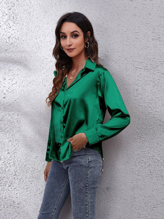 Heidi-Mode | Seding Shirt Damen Satin Seide ähnlich langärmliges Shirt