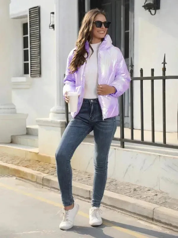 Heidi-Mode | Glänzende Kapuzen Damen Parka Jacke