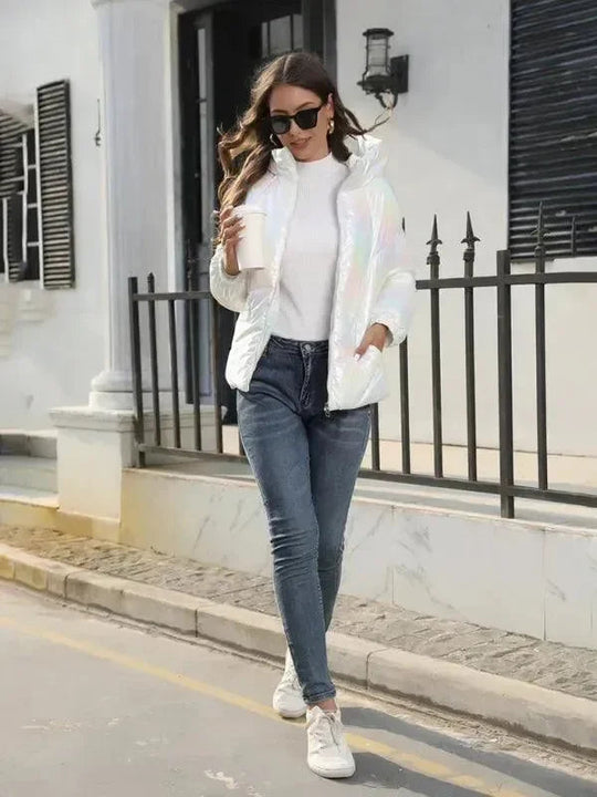 Heidi-Mode | Glänzende Kapuzen Damen Parka Jacke