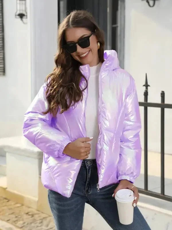 Heidi-Mode | Glänzende Kapuzen Damen Parka Jacke