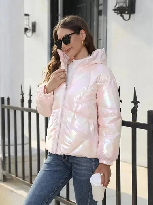 Heidi-Mode | Glänzende Kapuzen Damen Parka Jacke