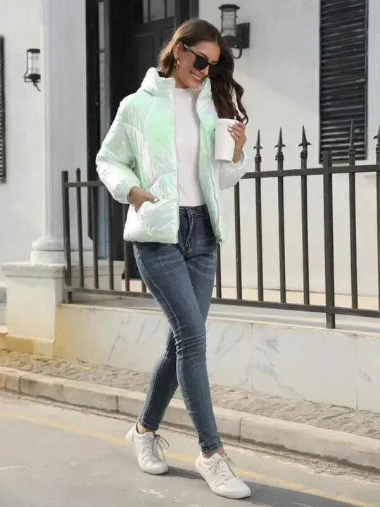 Heidi-Mode | Glänzende Kapuzen Damen Parka Jacke