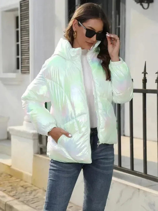 Heidi-Mode | Glänzende Kapuzen Damen Parka Jacke