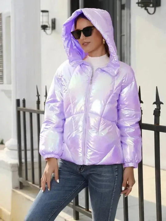 Heidi-Mode | Glänzende Kapuzen Damen Parka Jacke