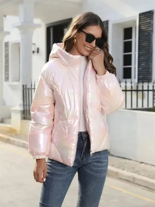 Heidi-Mode | Glänzende Kapuzen Damen Parka Jacke