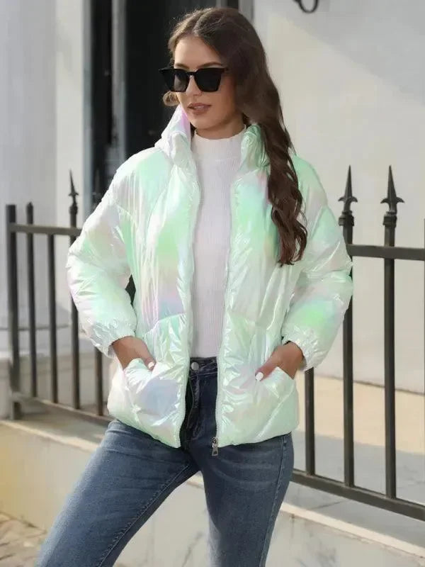 Heidi-Mode | Glänzende Kapuzen Damen Parka Jacke