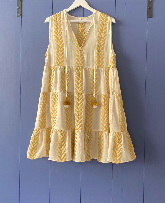 SLEEVELESS DRESS "OLYMPIA" SAND/GOLD