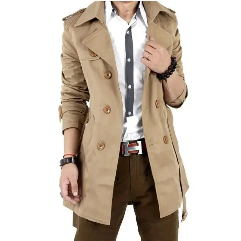 Heidi-Mode | Slim Fit Doppelreiher Herren-Trenchcoat