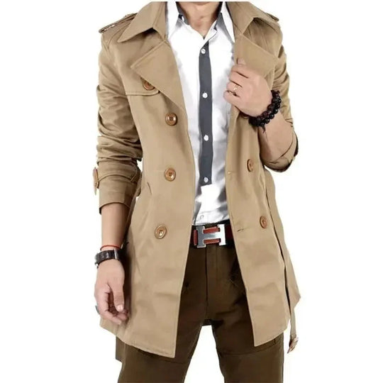 Heidi-Mode | Slim Fit Doppelreiher Herren-Trenchcoat