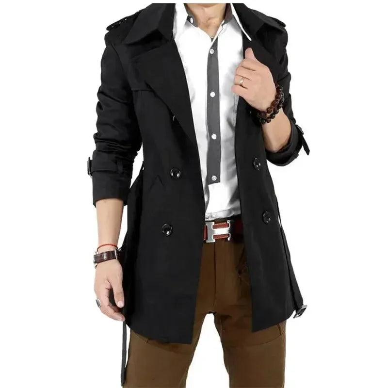 Heidi-Mode | Slim Fit Doppelreiher Herren-Trenchcoat