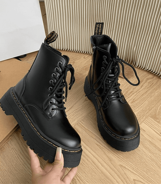 Heidi-Mode Spitze Kampfstiefel mit klobigem Absatz und Plateau
