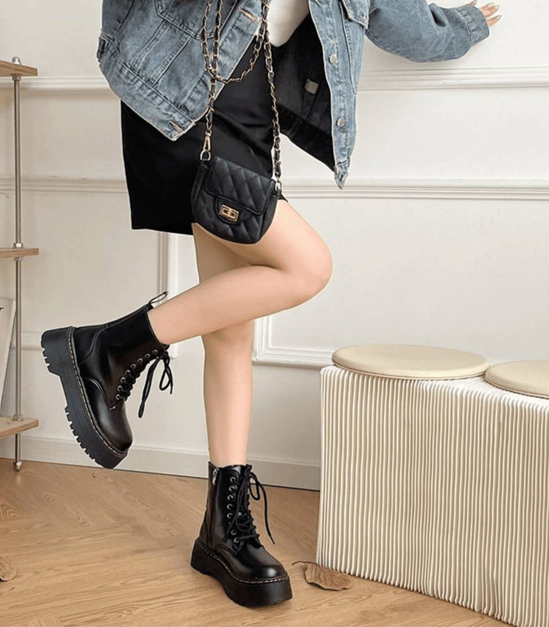 Heidi-Mode Spitze Kampfstiefel mit klobigem Absatz und Plateau
