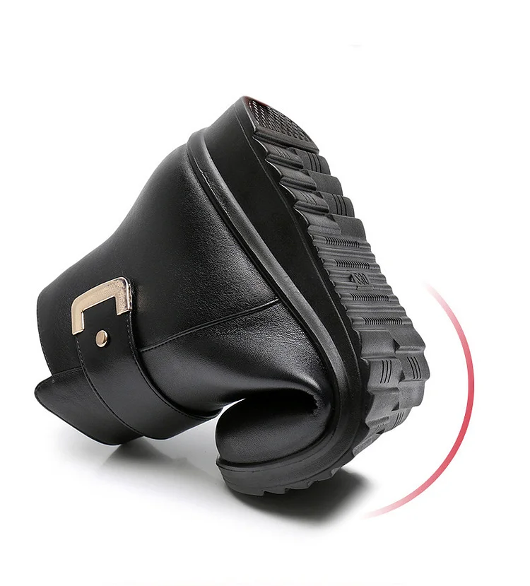 Heidi-Mode | Leder Orthopädische Knöchelboots Fleecegefütterte Schnallenstiefel