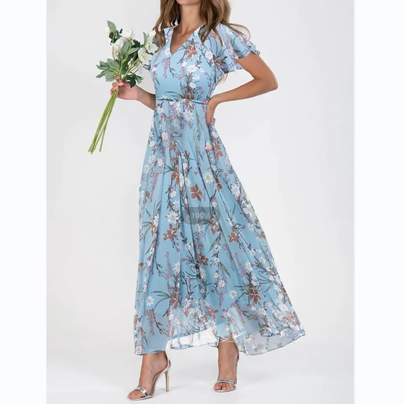 Kleid mit Schmetterlingsärmeln und Blumenmuster - Blumenmuster