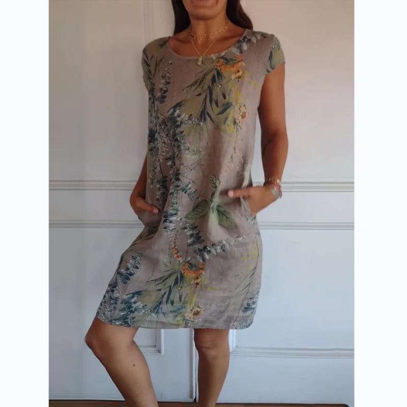 Kleid mit Rundhalsausschnitt und botanischem Print