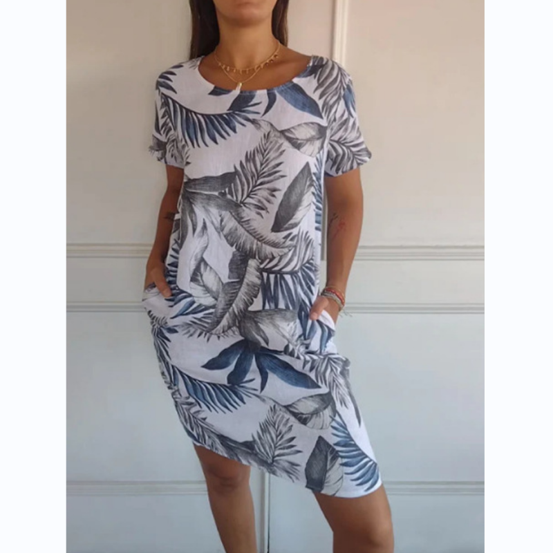 Kleid mit Rundhalsausschnitt und botanischem Print