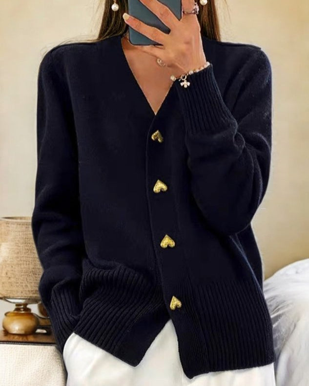 Heidi-Mode | Damen Herz-Knopf Strickjacke