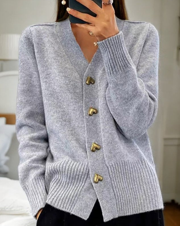 Heidi-Mode | Damen Herz-Knopf Strickjacke