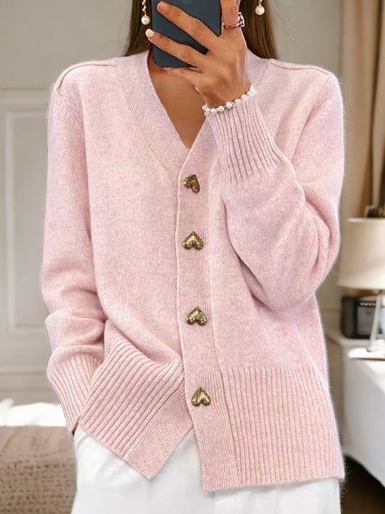 Heidi-Mode | Stylische V-Ausschnitt Strickjacke mit Knöpfen
