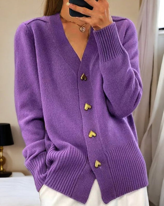 Heidi-Mode | Damen Herz-Knopf Strickjacke