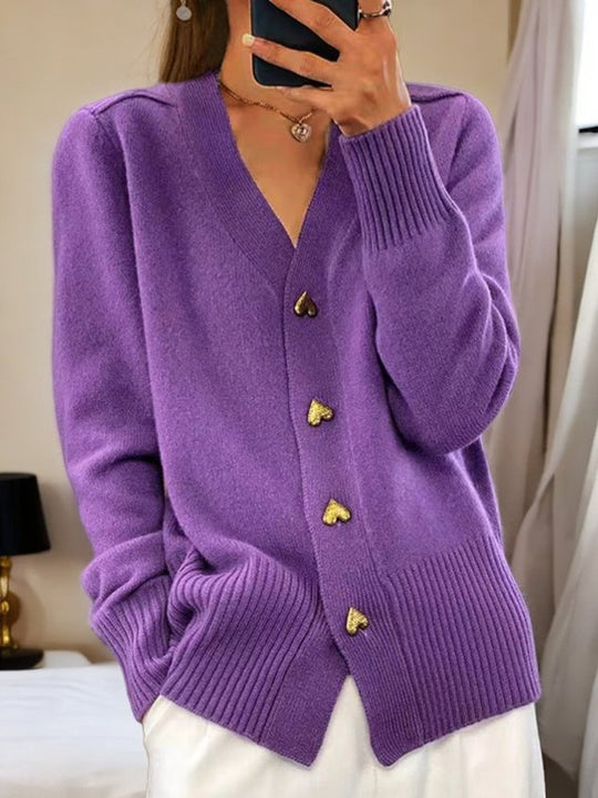 Heidi-Mode | Stylische V-Ausschnitt Strickjacke mit Knöpfen