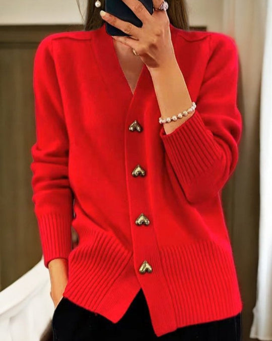 Heidi-Mode | Damen Herz-Knopf Strickjacke