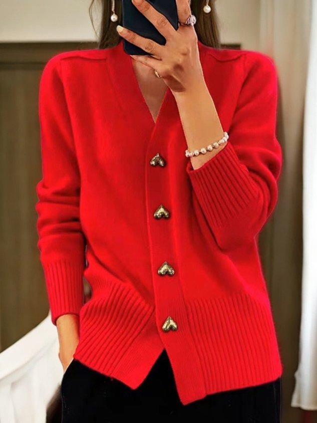 Heidi-Mode | Stylische V-Ausschnitt Strickjacke mit Knöpfen