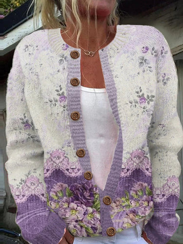 Heidi-Mode | Lässige Strickjacke mit Blumenmuster für Frauen