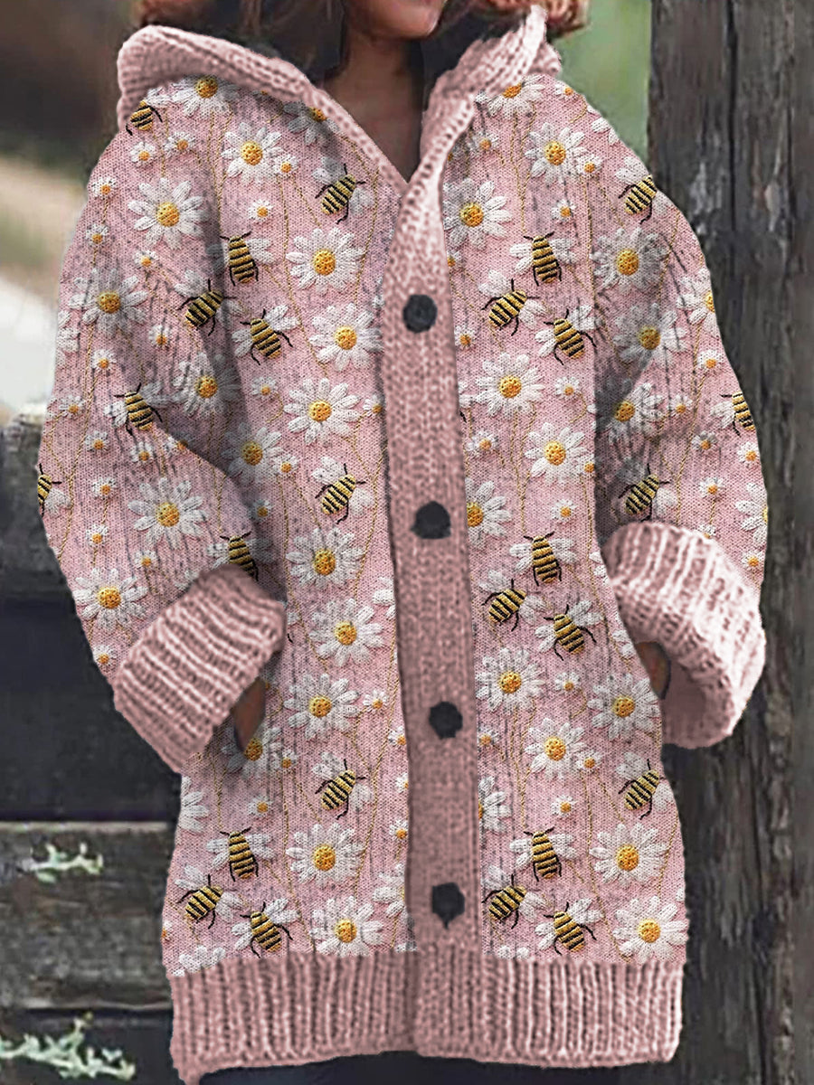 Heidi-Mode | Bienen Tier Motiv Warmer Freizeit Knopf Hoodie Cardigan