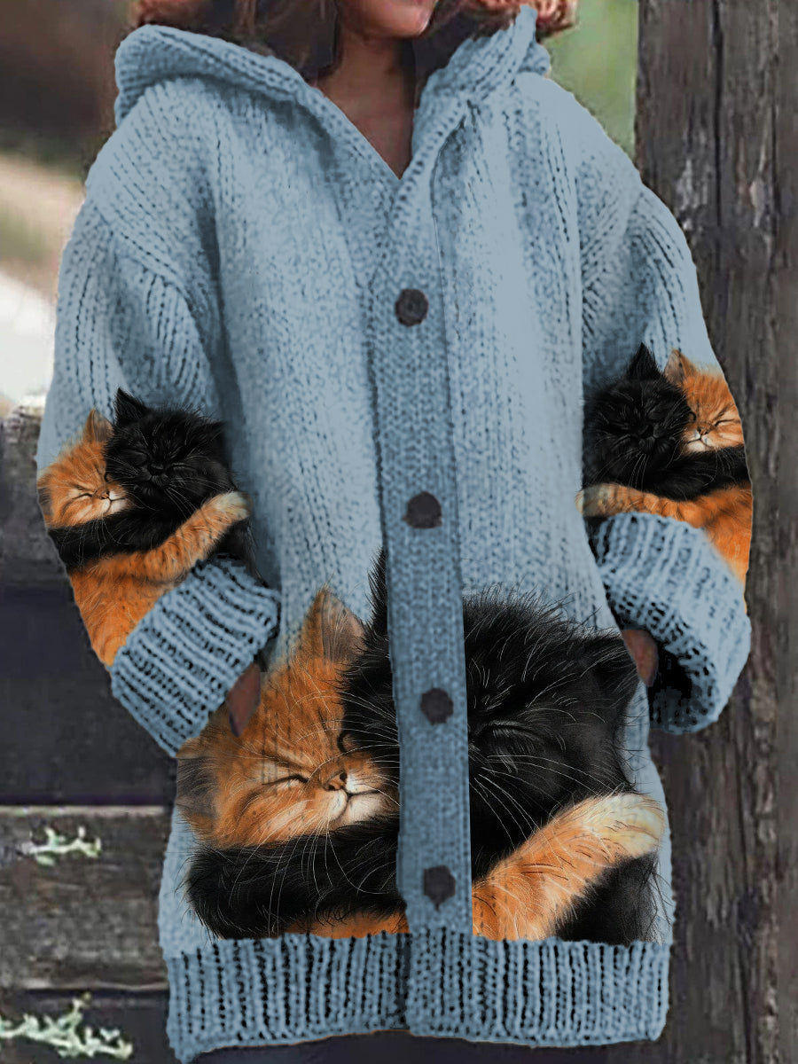 Heidi-Mode | Hoodie Cardigan mit Zwei Katzen für Frauen