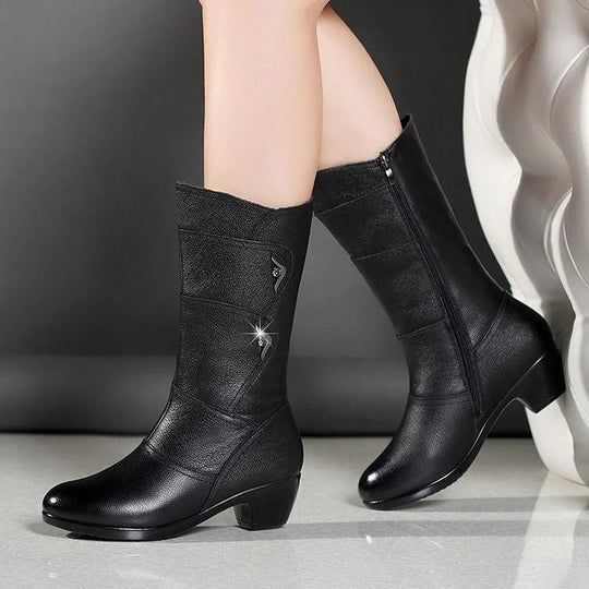 Heidi-Mode | Damen Trendige Legere Pu Leder Schwarze Stiefel