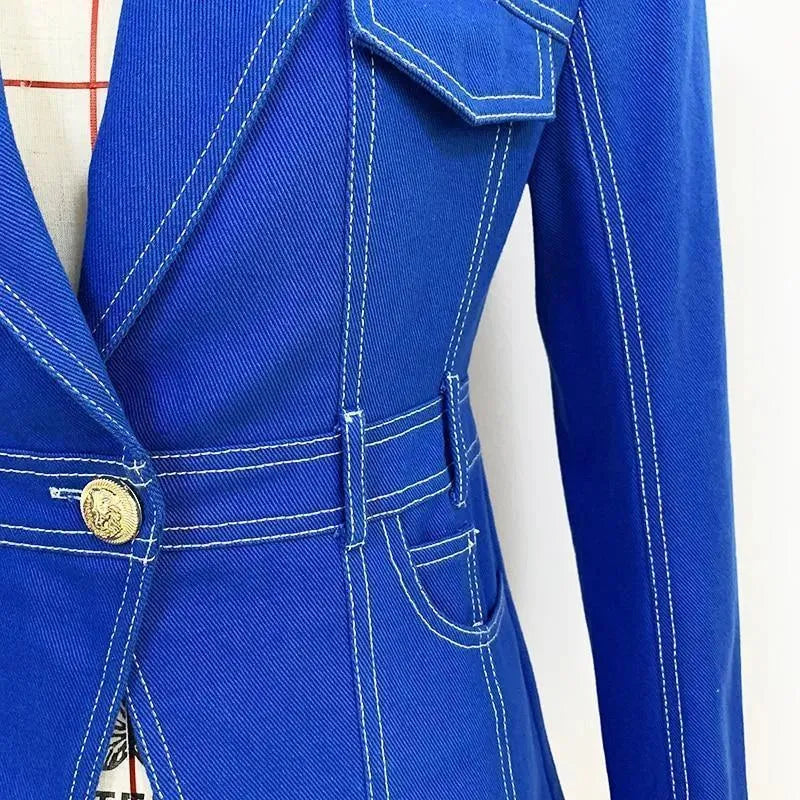 Heidi-Mode | Gestepptes Denim-Blazer für Damen - Lässig - Unifarben