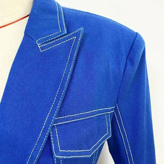 Heidi-Mode | Gestepptes Denim-Blazer für Damen - Lässig - Unifarben