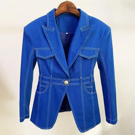 Heidi-Mode | Gestepptes Denim-Blazer für Damen - Lässig - Unifarben