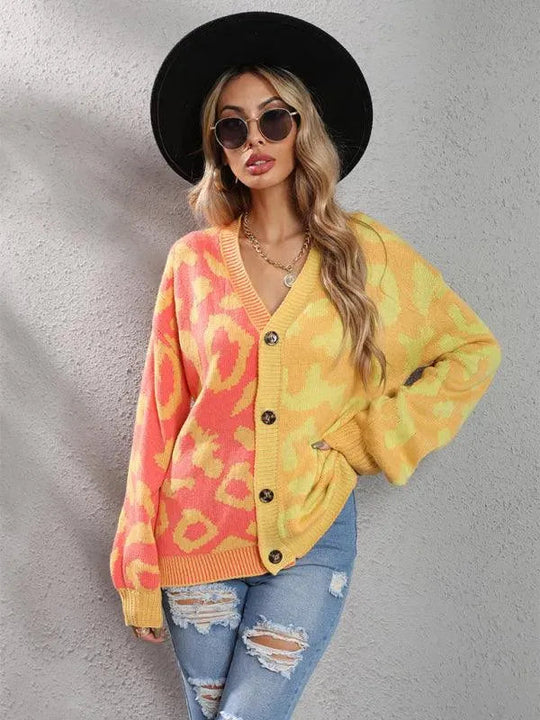 Heidi-Mode | Style Leopardenmuster Übergroßer StrickStrickjacke Pullover