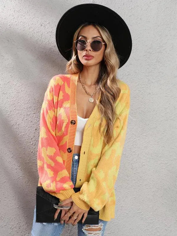 Heidi-Mode | Style Leopardenmuster Übergroßer StrickStrickjacke Pullover