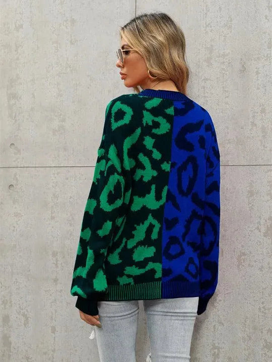 Heidi-Mode | Style Leopardenmuster Übergroßer StrickStrickjacke Pullover