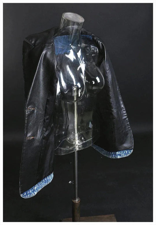 Heidi-Mode | Streetwear Lederkragen Denim Blazer Frauen - Lässig - Einfarbig