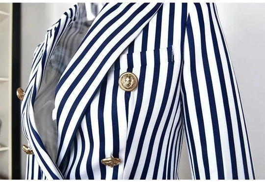 Heidi-Mode | Gestreifter Blazer Damen - Lässig - Gestreift-Pinstripe