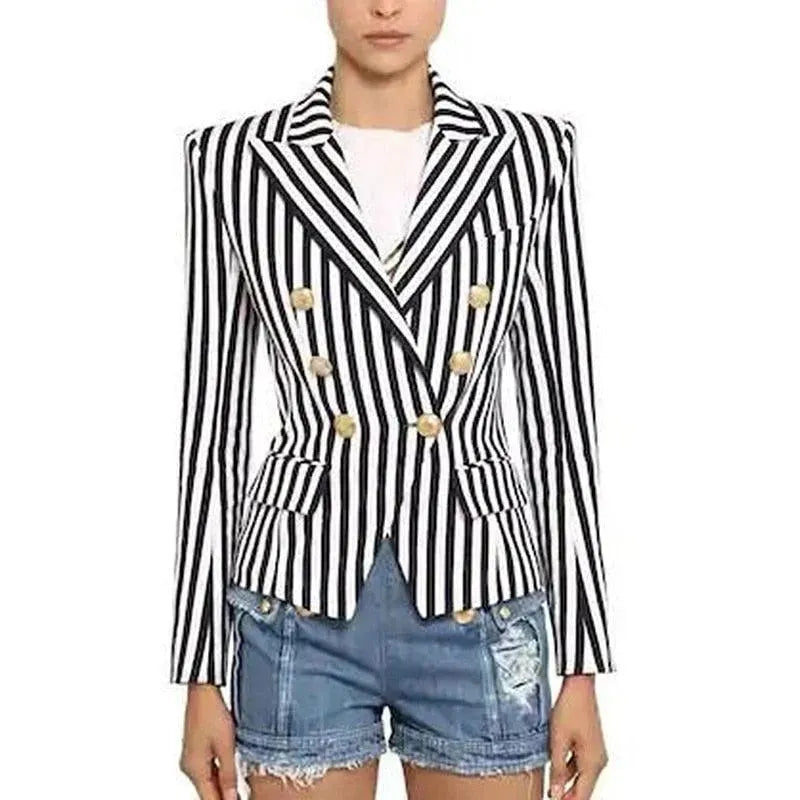 Heidi-Mode | Gestreifter Blazer Damen - Lässig - Gestreift-Pinstripe