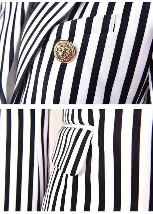 Heidi-Mode | Gestreifter Blazer Damen - Lässig - Gestreift-Pinstripe