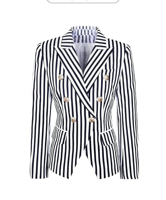 Heidi-Mode | Gestreifter Blazer Damen - Lässig - Gestreift-Pinstripe