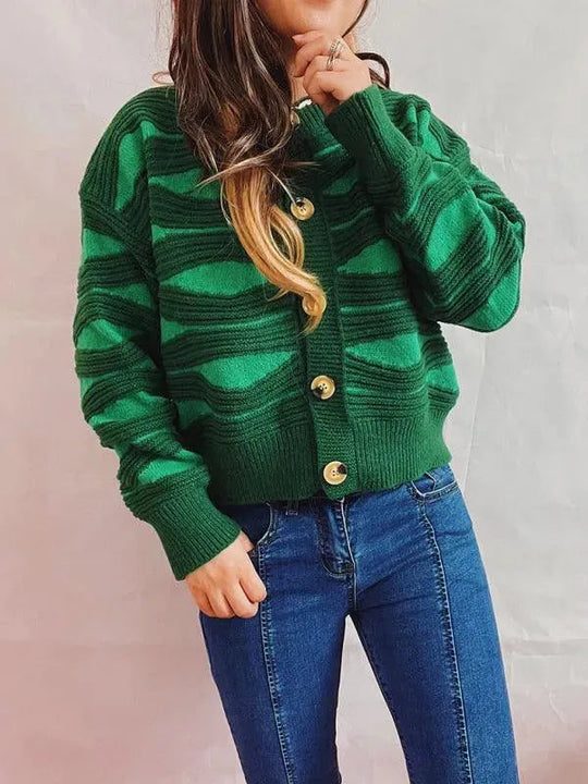 Heidi-Mode | Kontrast Rundhals Kurzer Strickjacke