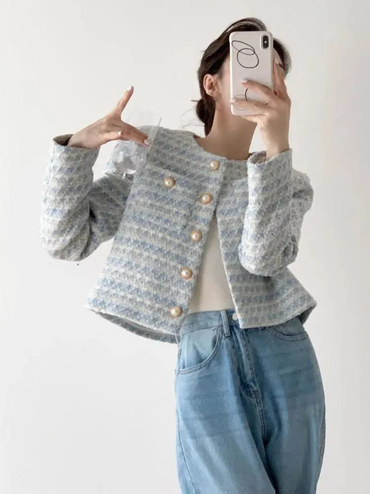 Heidi-Mode | Gestreifter kurzer Tweed-Jacke